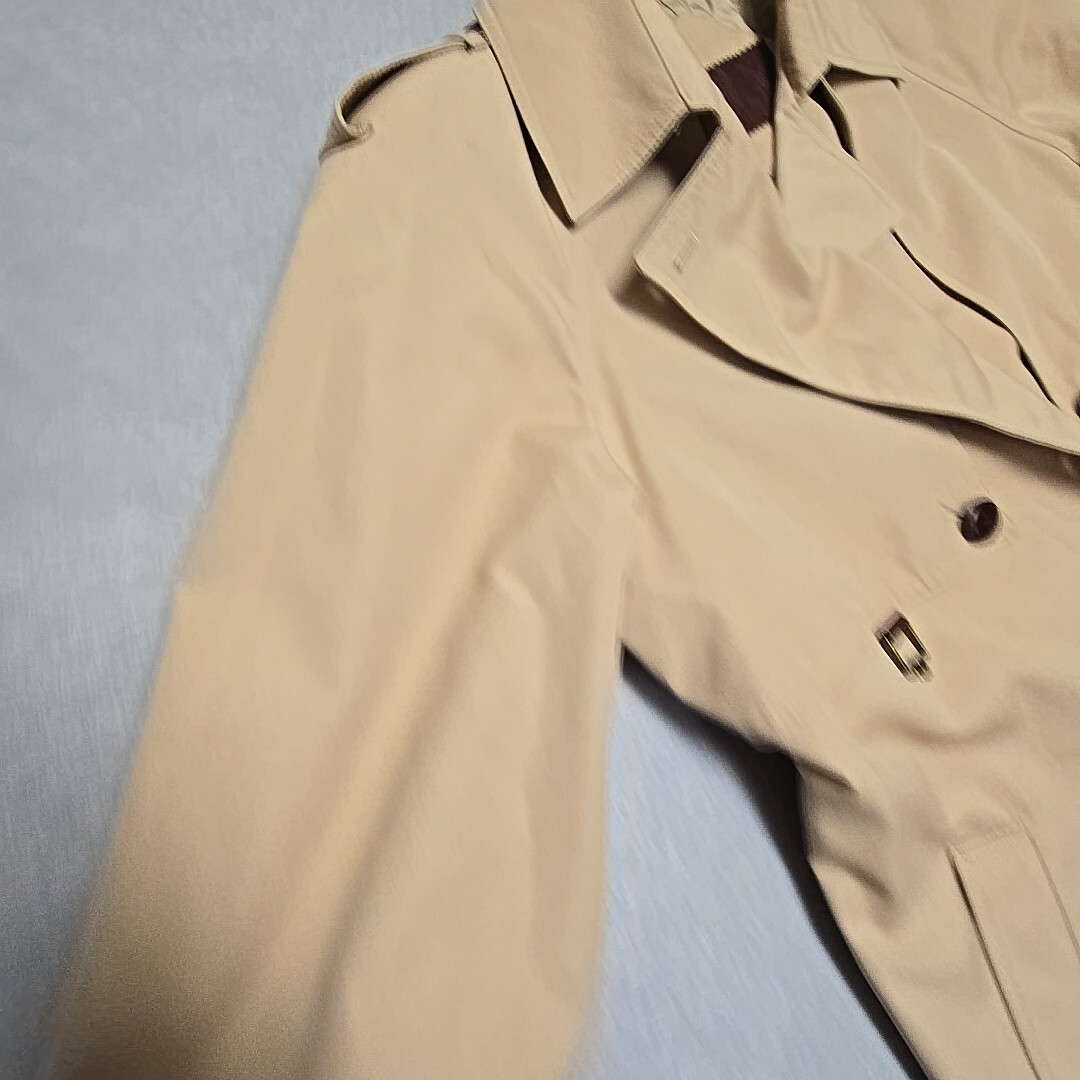 VTG Etienne Aigner Long Khaki Trench Coat 12 Leather Accent Neutral
