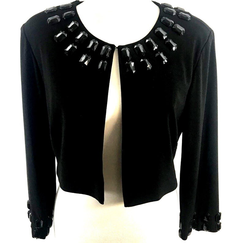 CACHET Black Jewel Neckline Cropped Size 12