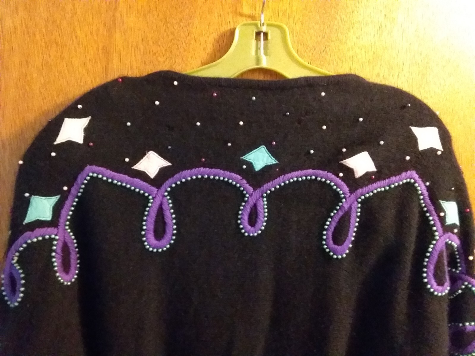 Vintage Sara Frederick Angora Lambswool Sweater Pullover Black Embellished Sz L