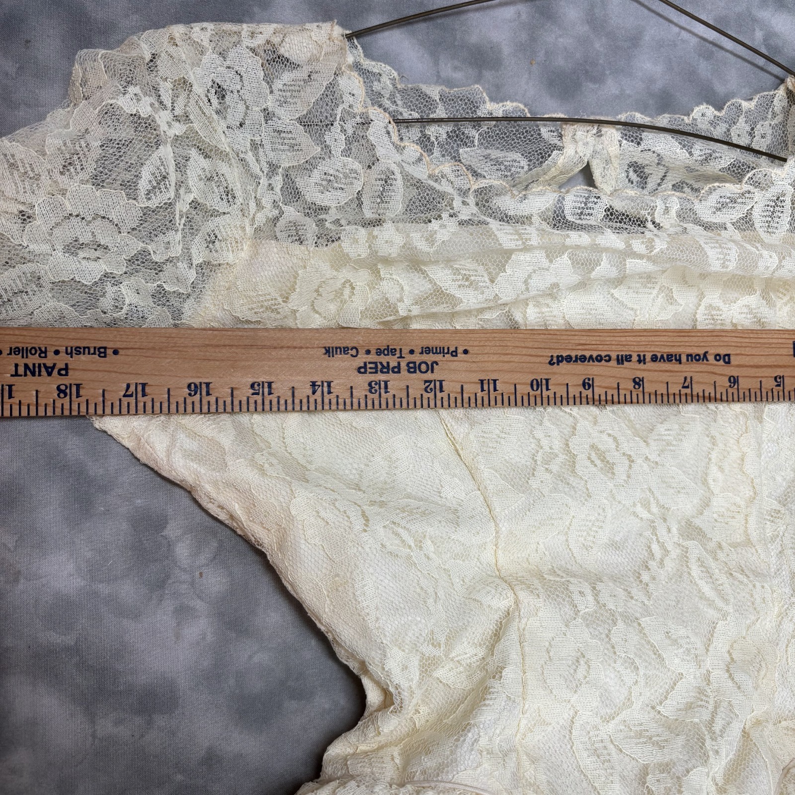 1950s Vtg Ivory Lace Wedding Dress Tea Length Tulle Crinoline Rose Detail 💐👰 R