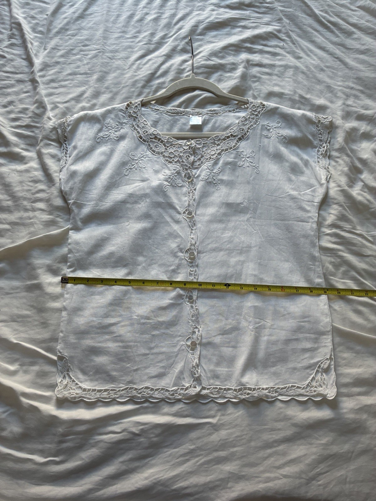 Vintage Handmade Cotton Blouse with Lace and Embroidery