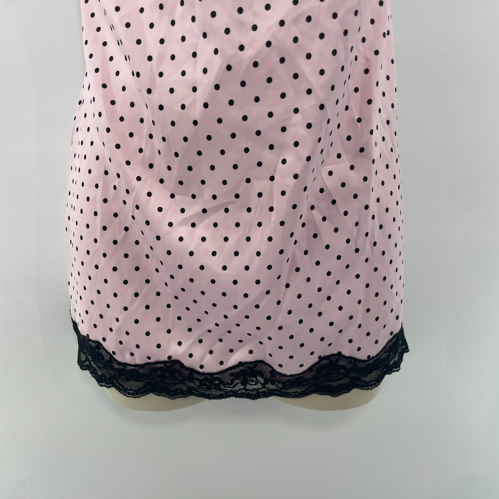 VTG Victorias Secret Y2K Milkmaid Cami Pink Black Polka Dot Lace Trim 34B Pin Up