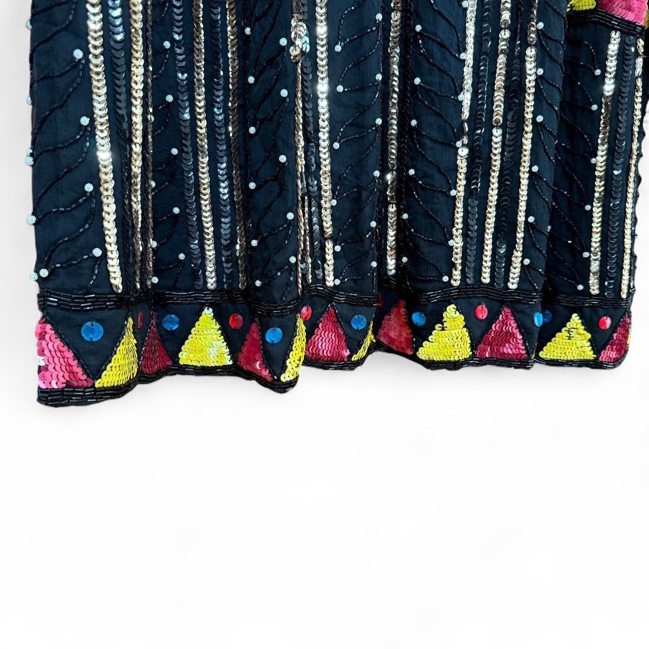 Vintage 100% Silk Hand Beaded Sequin Jacket Duster Made in India Free Size