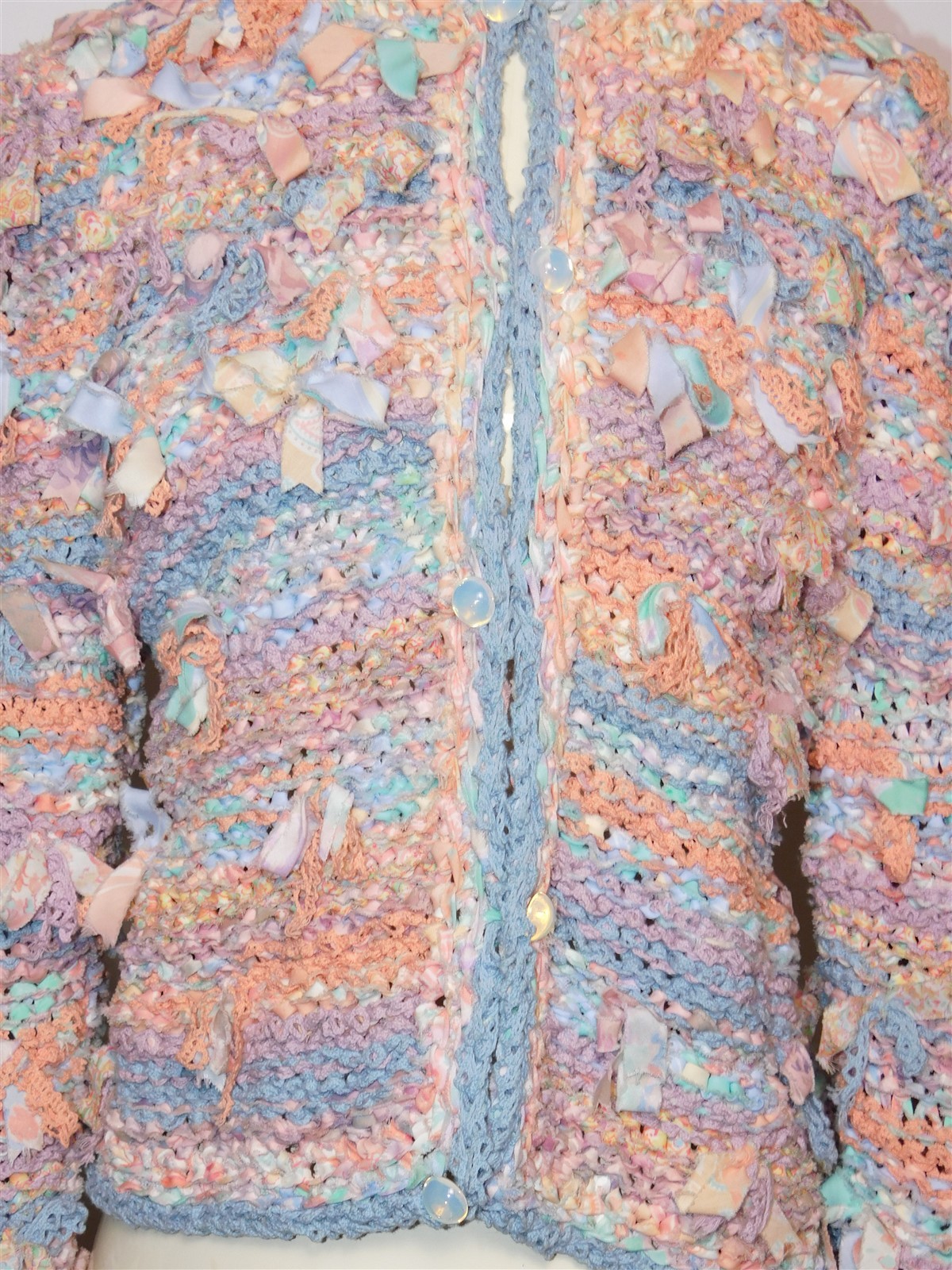 Vintage Women’s 1990s Estelle Gracer Pastel Ribbon-Knit Cardigan Sweater