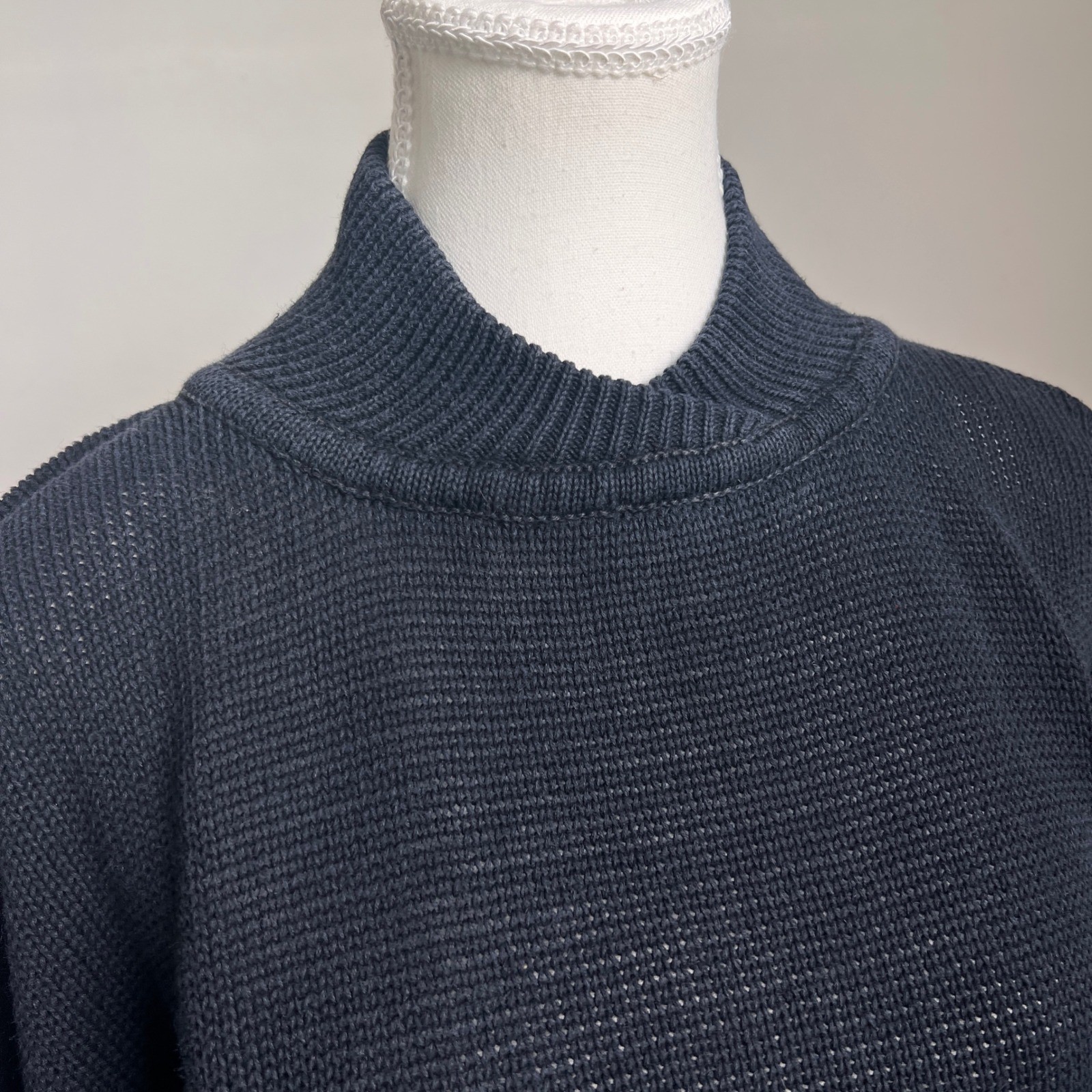 Vintage Baggy Minimalist Sweater Black Button Back Unique Mock Neck Knit Top M