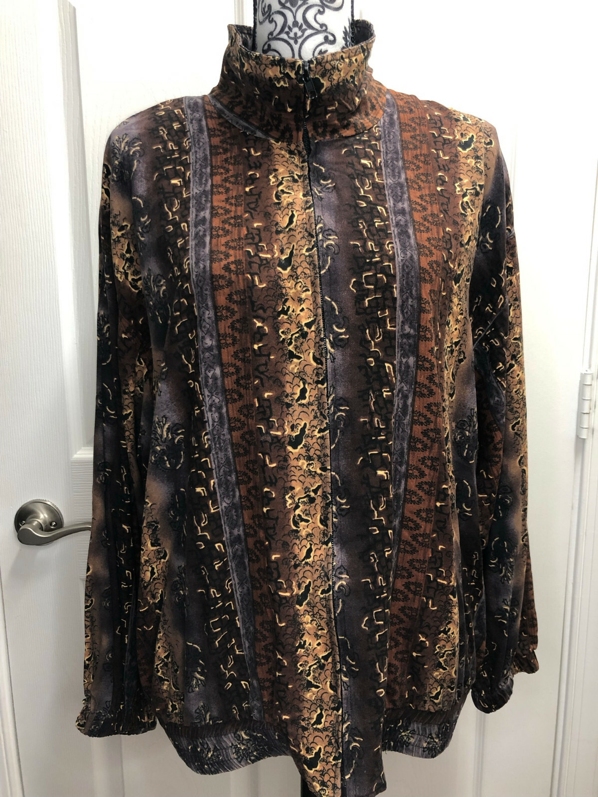 Erin London Windbreaker XL 100% Silk Brown Abstract Pattern Bohemian Comfy