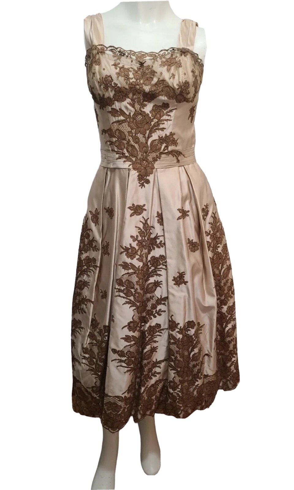 Ceil Chapman Evening Gown Dress Womens 14 Satin Silk Tulle Applique 50s FLAWS