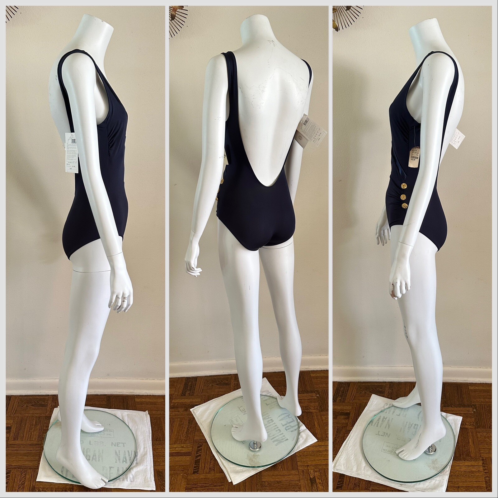 1990s Gottex One Piece Swimsuit Lycra Sensations Floral Buttons Resort 6 80s VTG