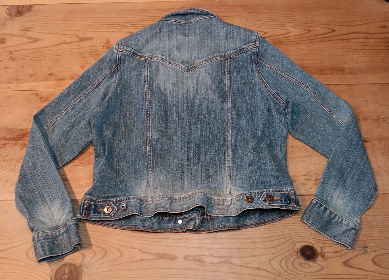Vtg Lee Riders Copper Collection Jean Jacket Womens L Blue Stretch Denim Trucker