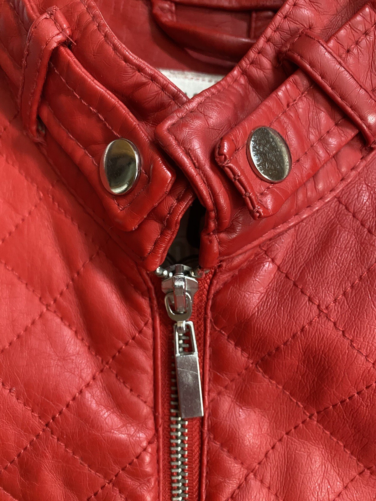VTG ROUTE 66 Y2K Red Faux Leather PU Biker Retro Moto Jacket Thriller Women M