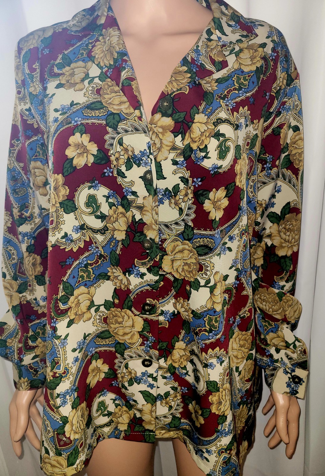 Vtg 1980s Bon Worth Button Up Floral Top Size M