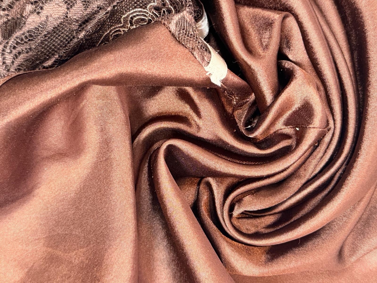 Mis. Andra Lingerie Made in Italy Brown Satin Floral Laced Ribboned Nightdress 2