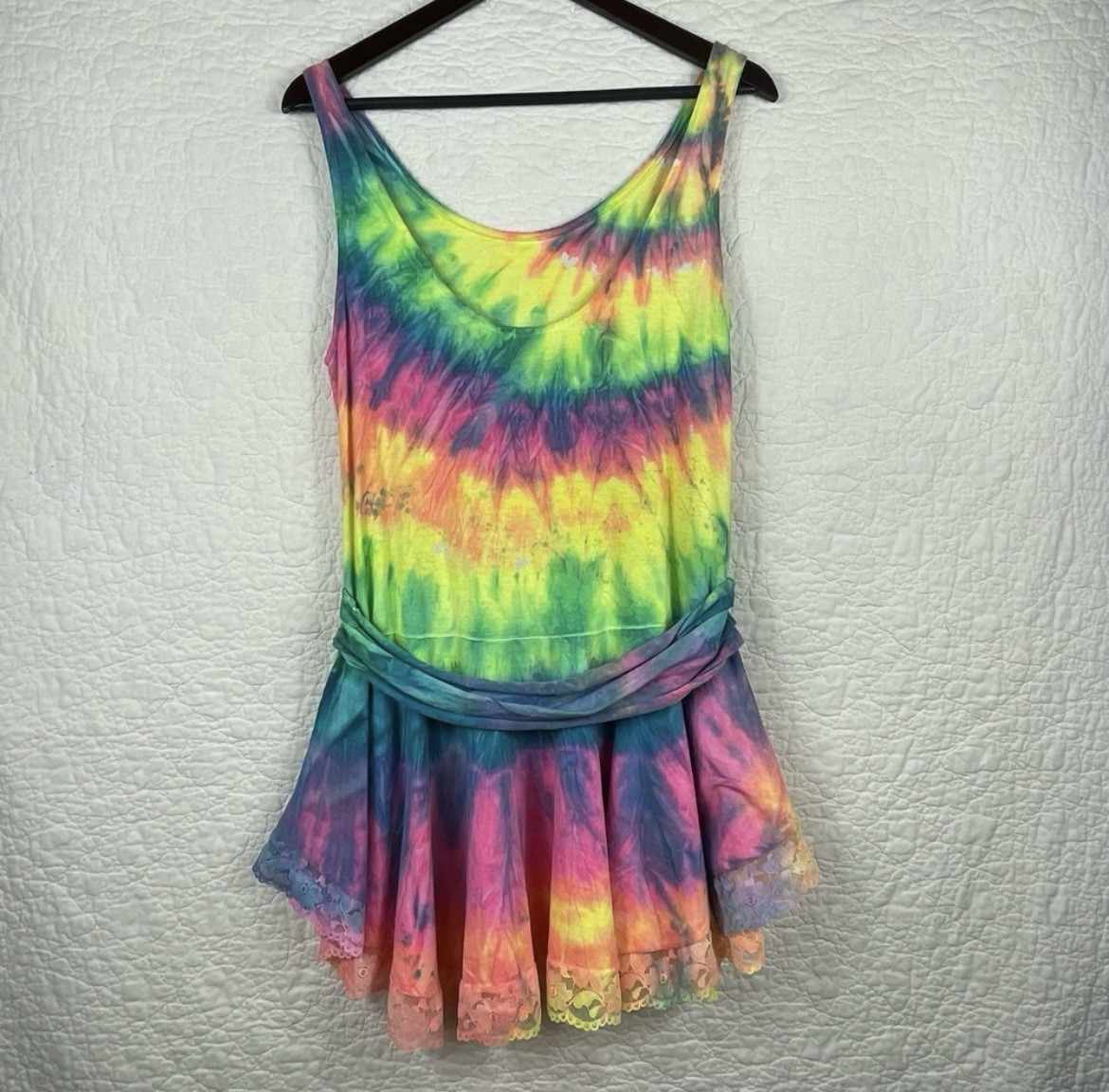 RARE VTG Harley Davidson Dress 1987 Holoubek Tie Dye Grunge Mini Flare Dress