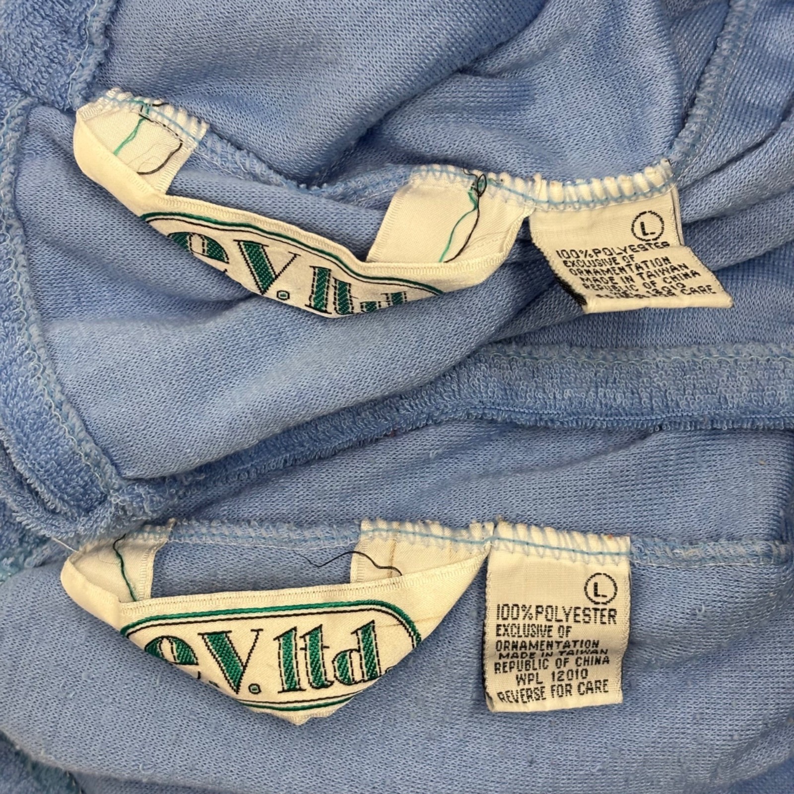 Vintage 80s Terry Cloth Set Womens L Blue Flower Embroidery Two Piece Summer