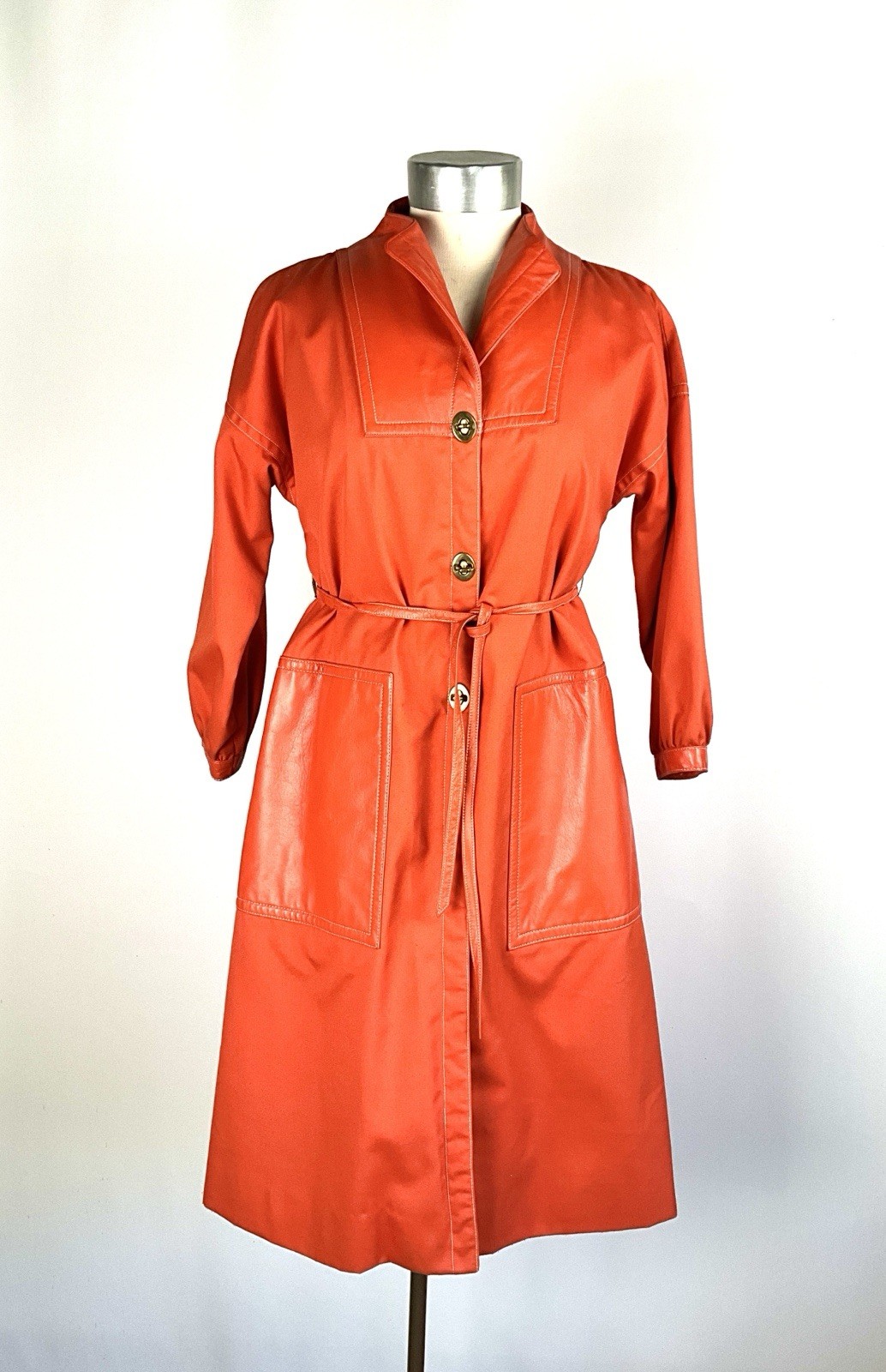Vintage 1960’s Bonnie Cashin Sills Tangerine Canvas Coat w Big Leather Pocket