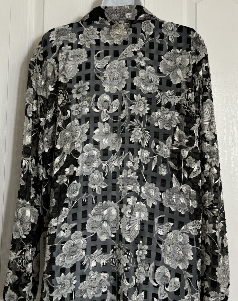 Vtg Y2K Ashley Stewart Black Floral Long Sleeve Button Up Blouse Top Sz 16