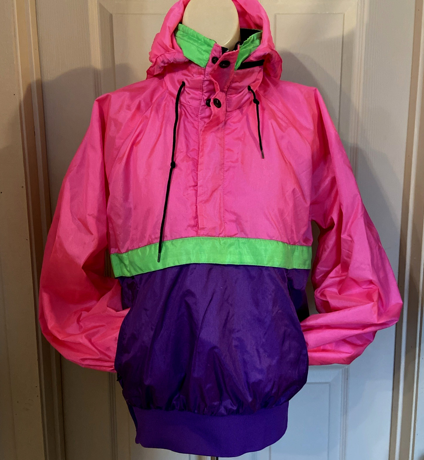 JACKET vintage 1980s 1990s colorblock windbreaker women sz S pink purple green