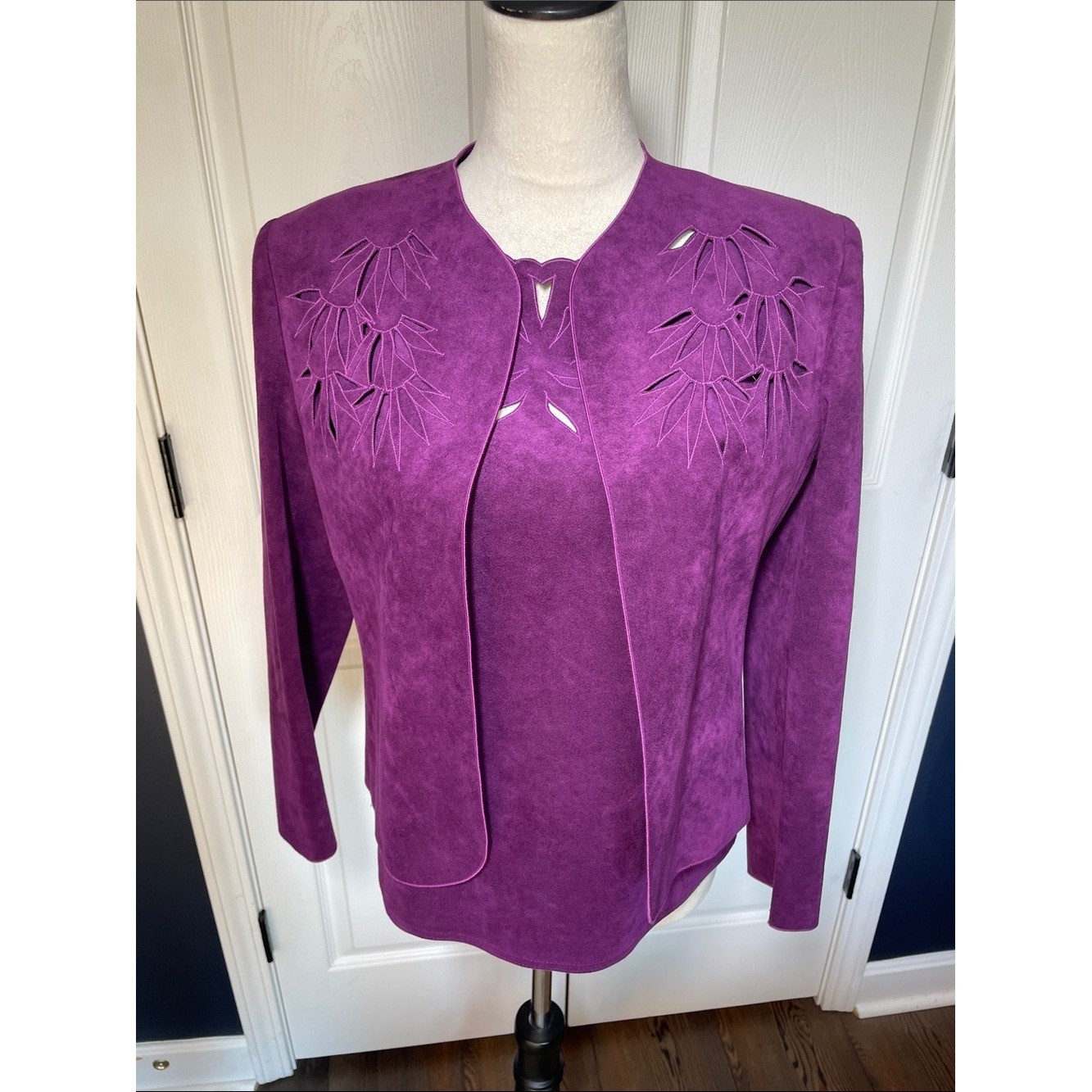 Vintage Ultrasuede Vegan Purple Cutout 2-Piece Twin Set Jacket & Top Size 8