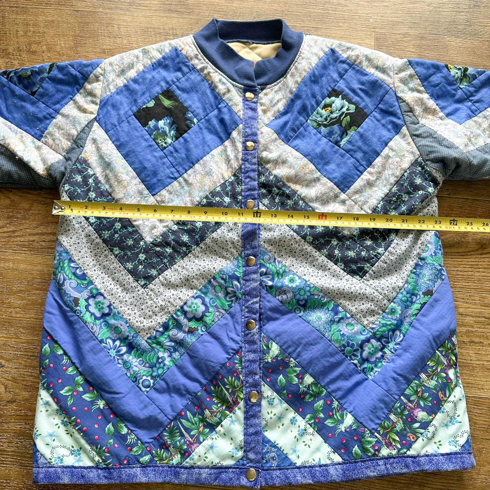 Vintage Patchwork Quilted Blue Shabby Chic Floral Granny Core Jacket Coat
