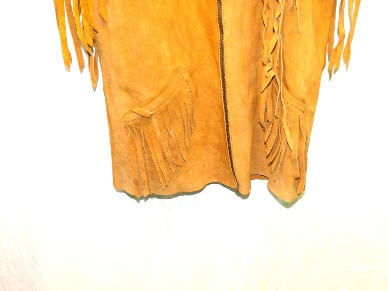 Vintage S Brown Suede Leather Fringe Vest Jacket Full Zip Western Hippie READ