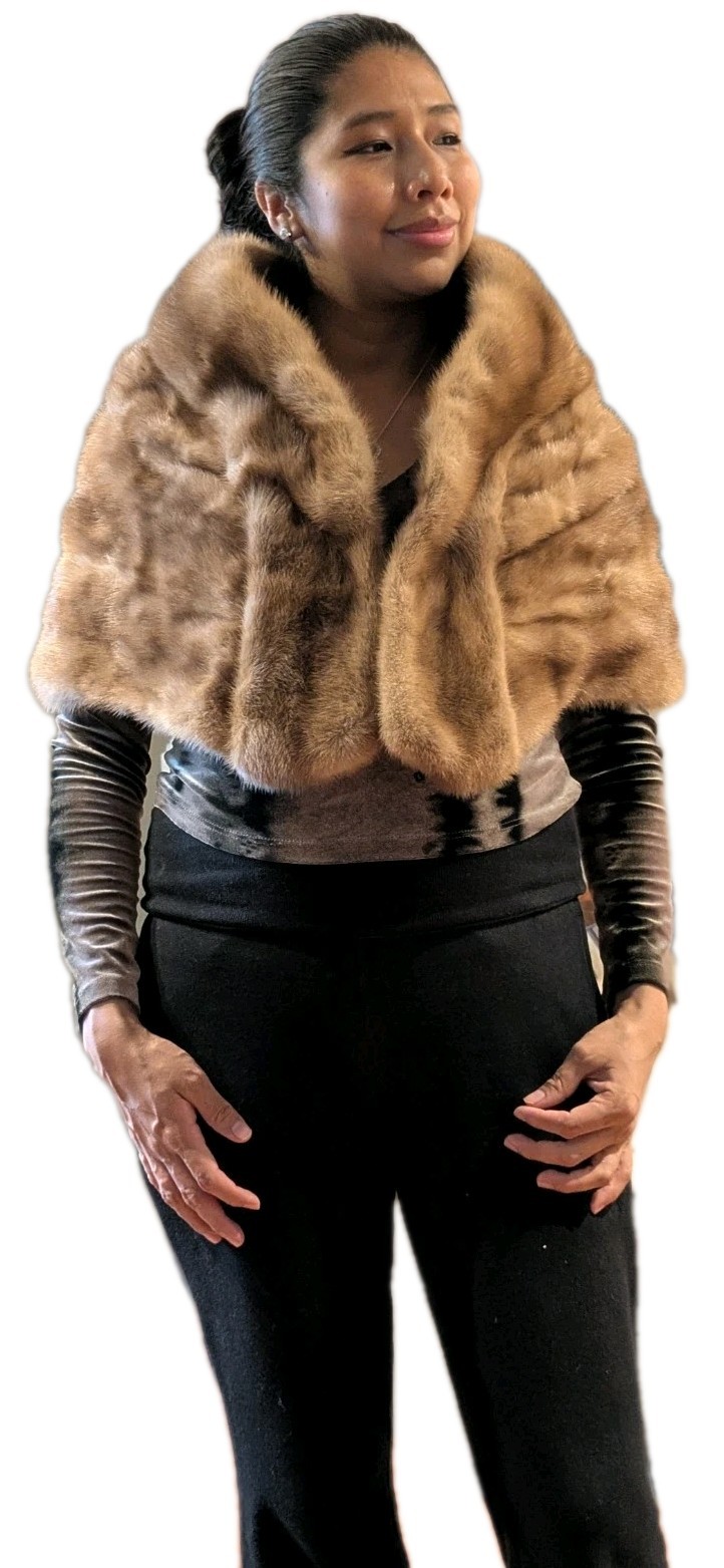 Vintage Lichterman Brown Fur (Likely Mink) Stole Cape Shawl Wrap Monogrammed