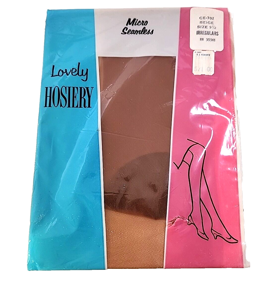Vintage Lovely Hosiery Micro Seamless Beige Size 9 1/2 IRREGULARS NIP *Mark READ