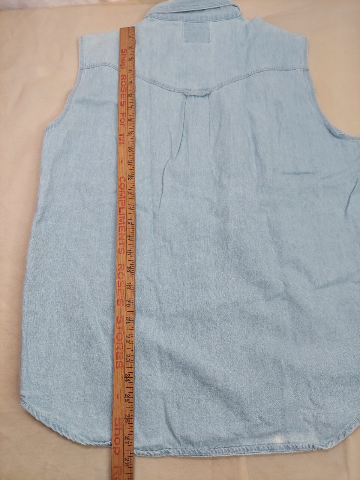 Vintage Denim Shirt L Sleeveless Western Zig Zag Boho Cowgirl 90s 100% Cotton