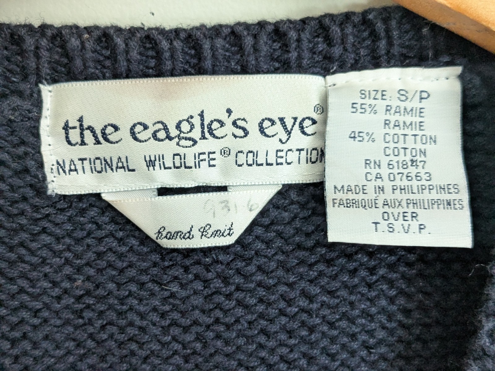 Vtg Eagles Eye Handknit Cotton Sweater Vest Patriotic USA Flag Eagle Womens S