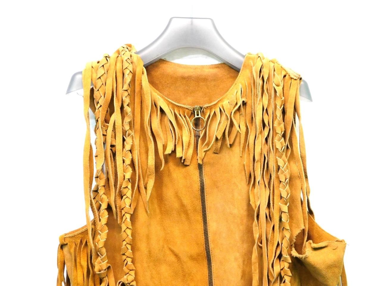 Vintage S Brown Suede Leather Fringe Vest Jacket Full Zip Western Hippie READ