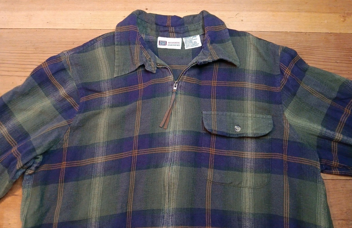 Vtg Faded Glory Womens L Plaid Flannel Shacket Shirt Full Zip Cotton Cabincore