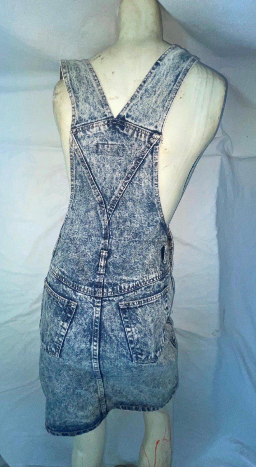 VTG 80S 90S WOMENS 5/6 S ACID STONE WASHED DENIM JEAN OVERALLS ROMPER DRESS