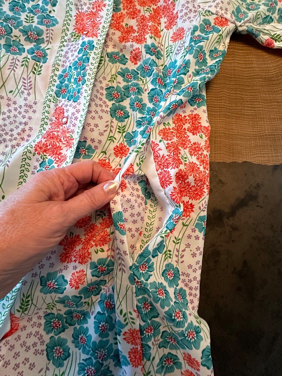 VTG EVELYN PEARSON WOMENS XS FLORAL HOUSE COAT DRESS LOUNGE CLASSIC