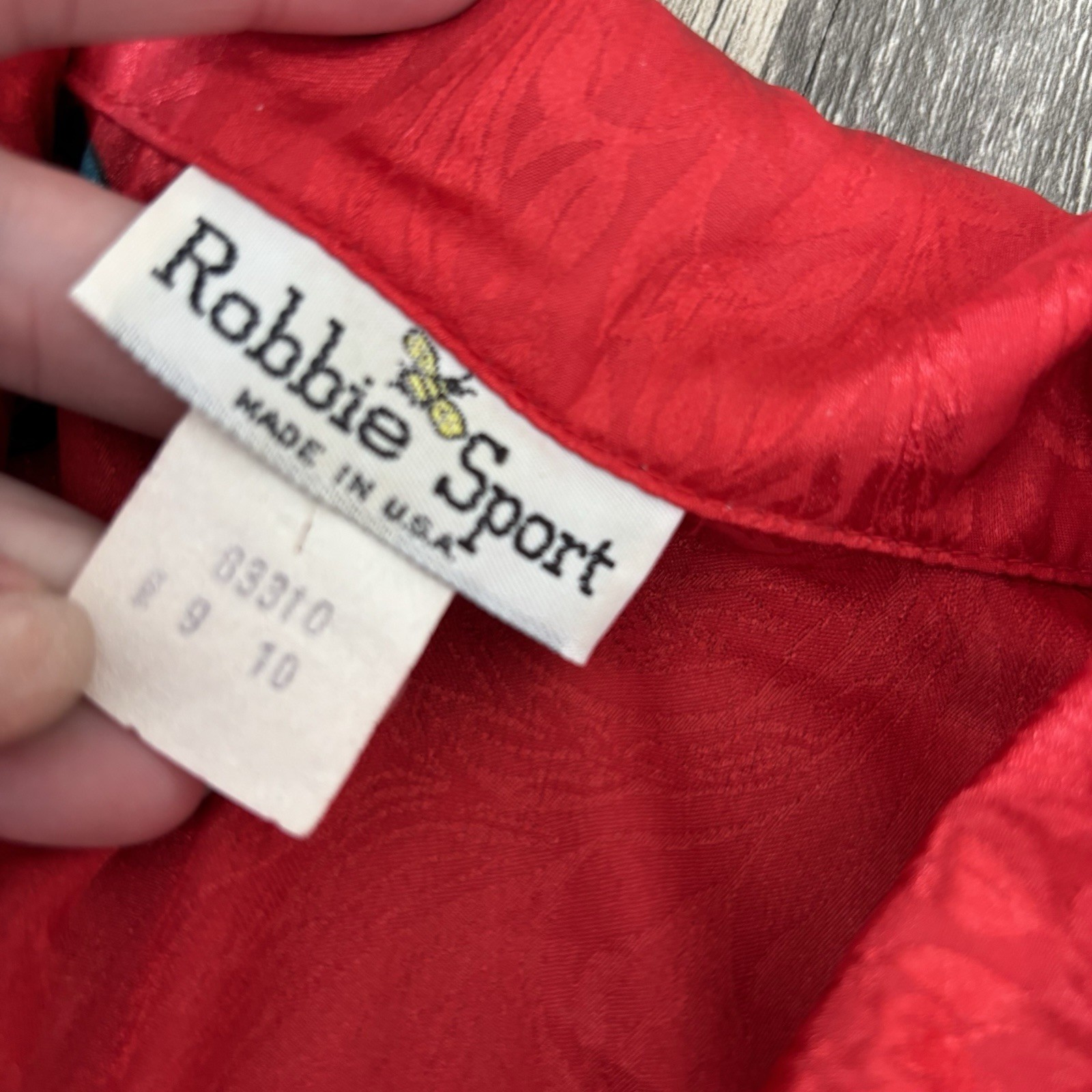 VTG Robbie Sport Vogue Silky tie Button Blouse Retro Shoulder pads womens 9 10