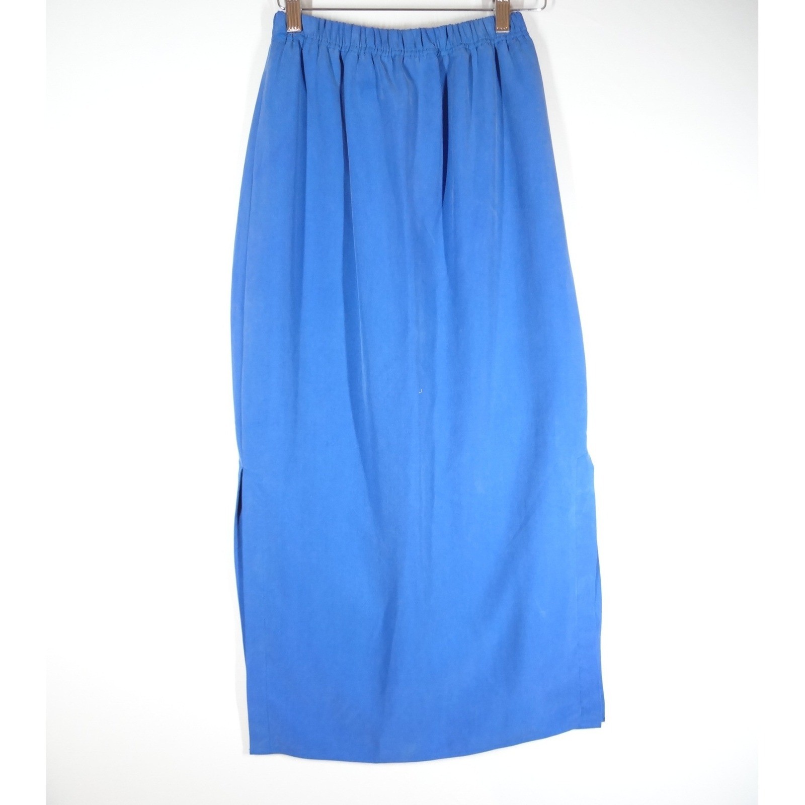 VTG NOS Natalie Me Maxi Skirt Women PS Blue Silk Side Slit Minimalist Lagenlook
