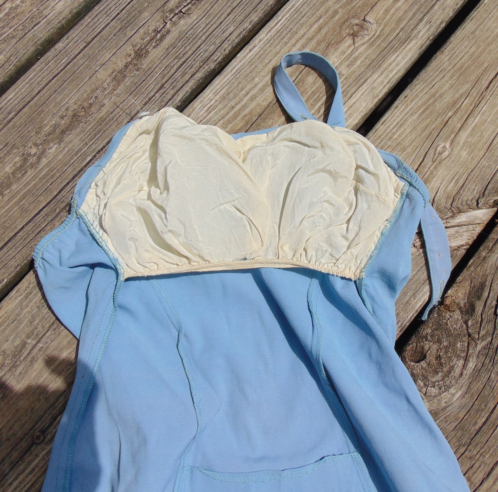 VTG 1940s Styled by Nanina Baby Blue Ruched Halter Bathing Suit sz 38