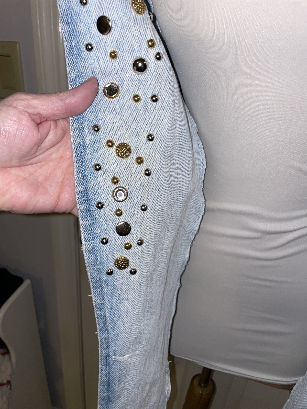 Vintage Denim Jacket Light Blue Cotton Studded Western Rio Size Small