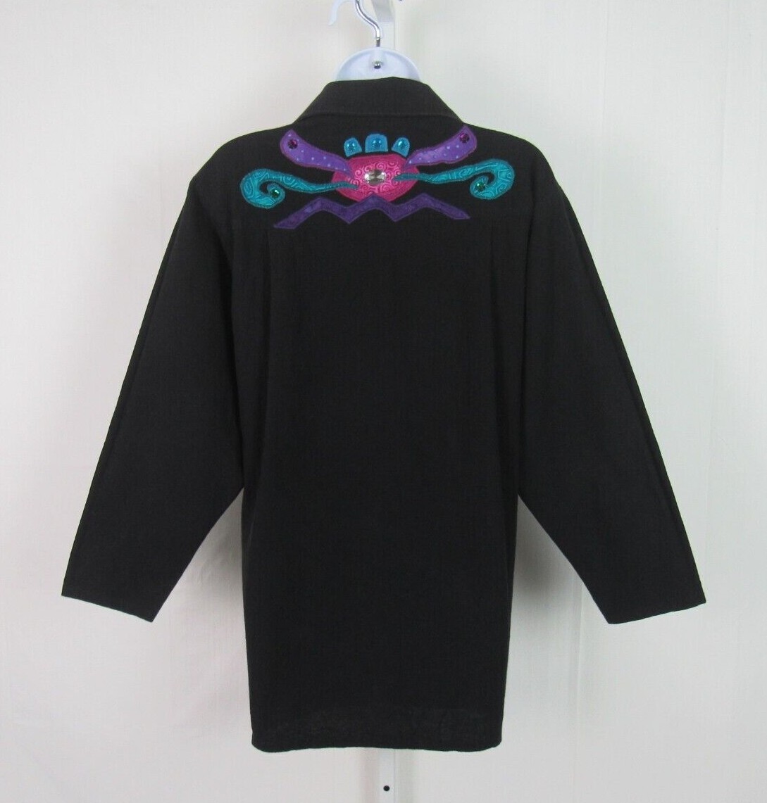 VTG 1970s 80s ALFREDO’S WIFE COTTON BUTTON FRONT SHIRT BLACK ETHNIC PATTERN SM