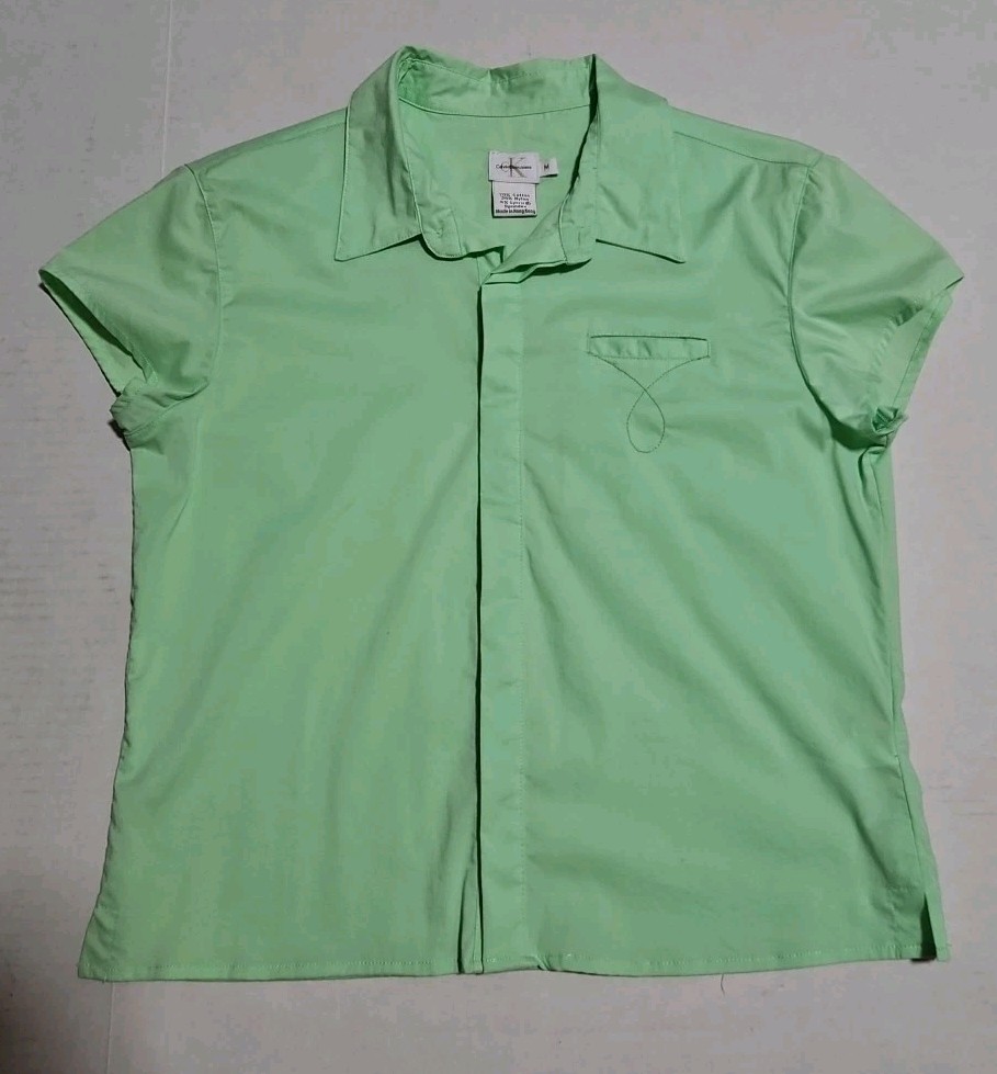 Vintage Calvin Klein CK Women’s Lime Green Short Sleeve Shirt Medium