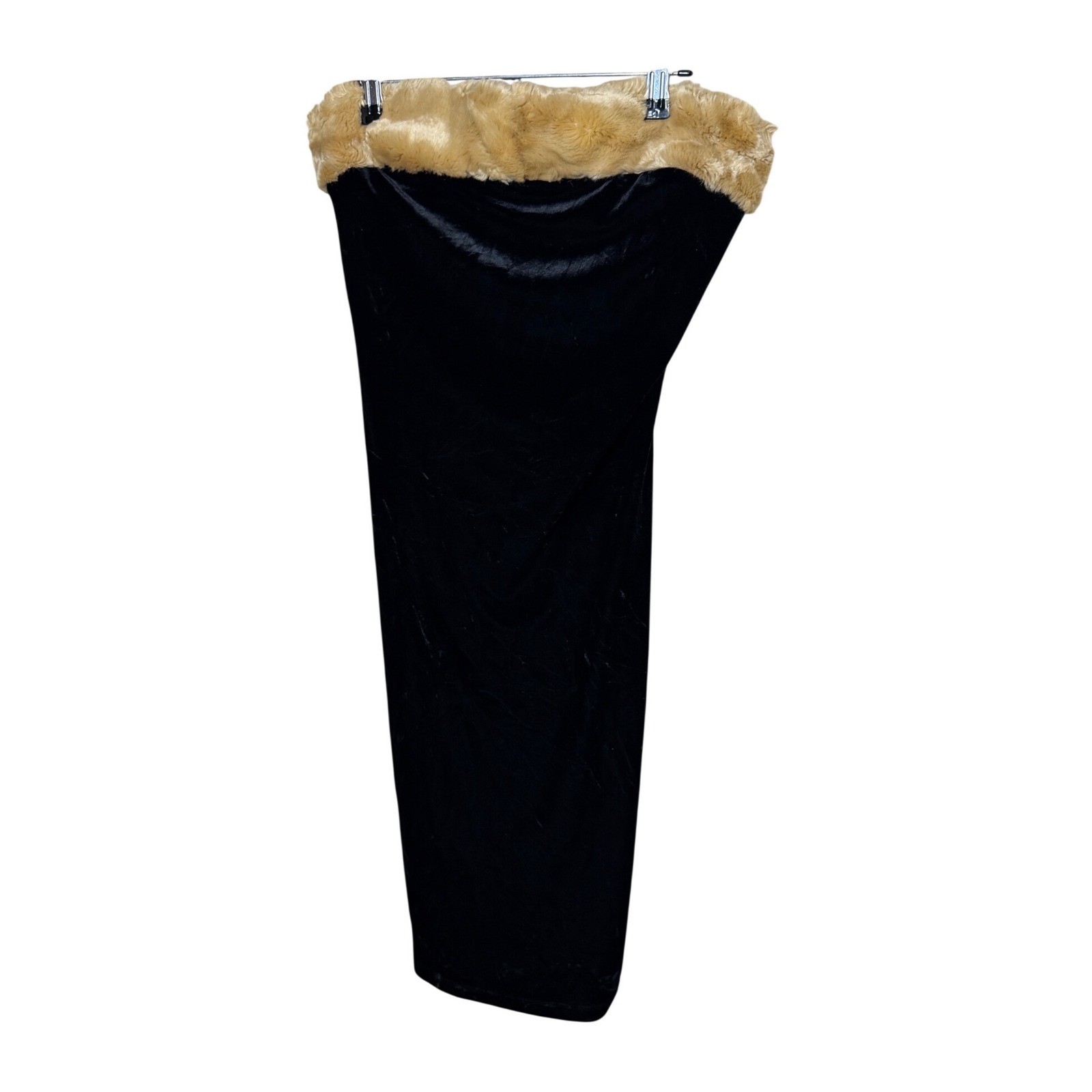 Fredericks of Hollywood Vintage Black Velvet Faux Fur Trim Tube Dress Medium
