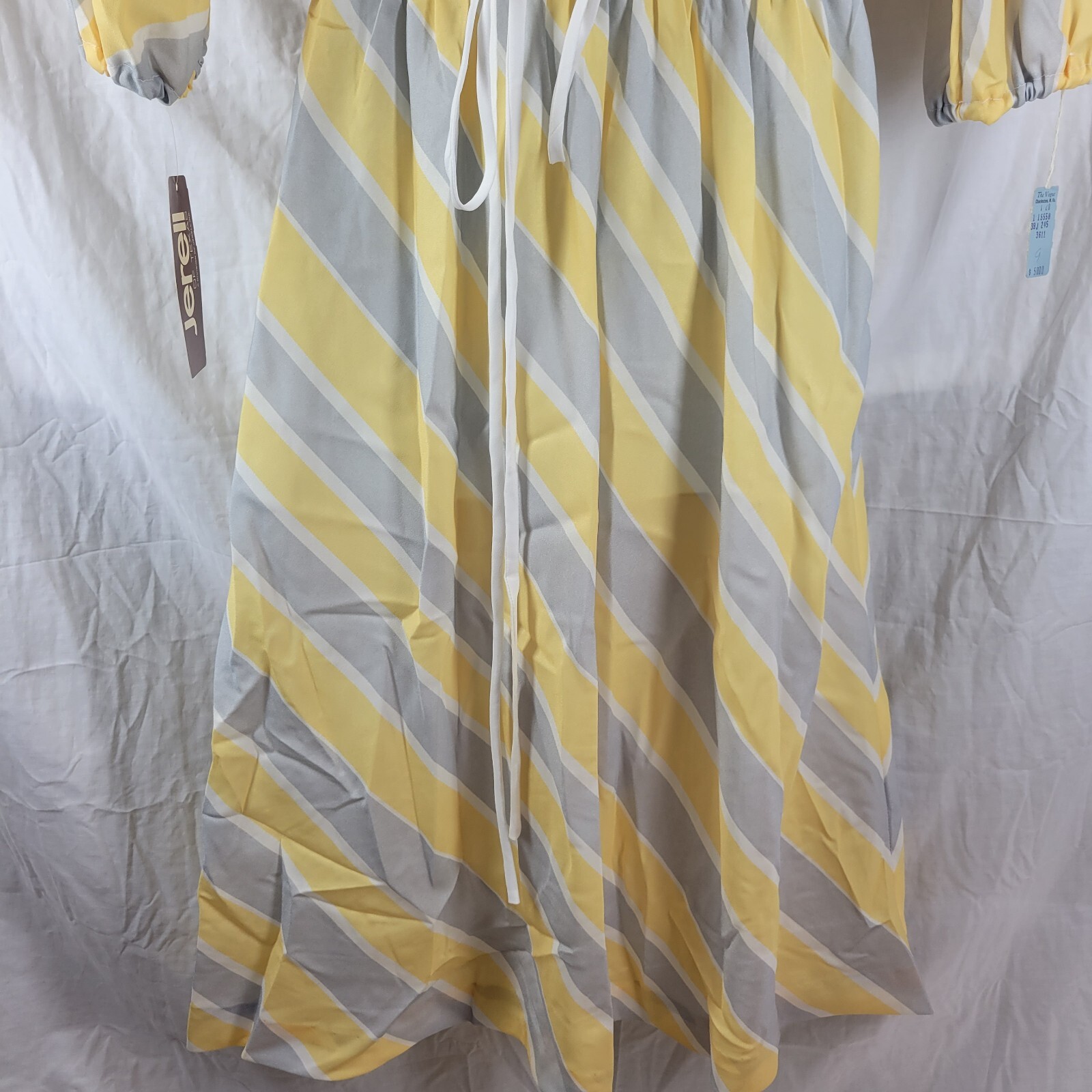Vtg 1970s Jerell of Texas NOS NWT Yellow Gray Striped Belted Dress Size 9