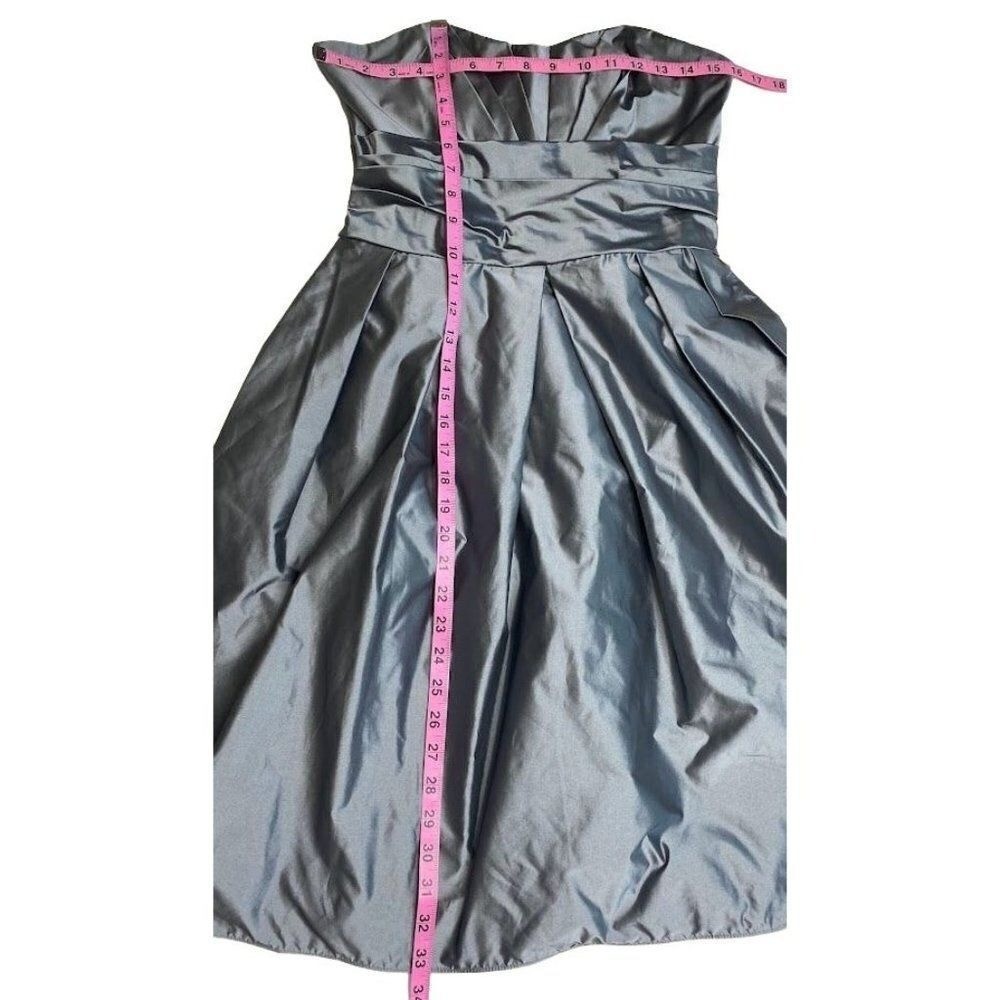Watters & Watters Strapless Gunmetal Silver Gray Taffeta Ruched Dress sz 8