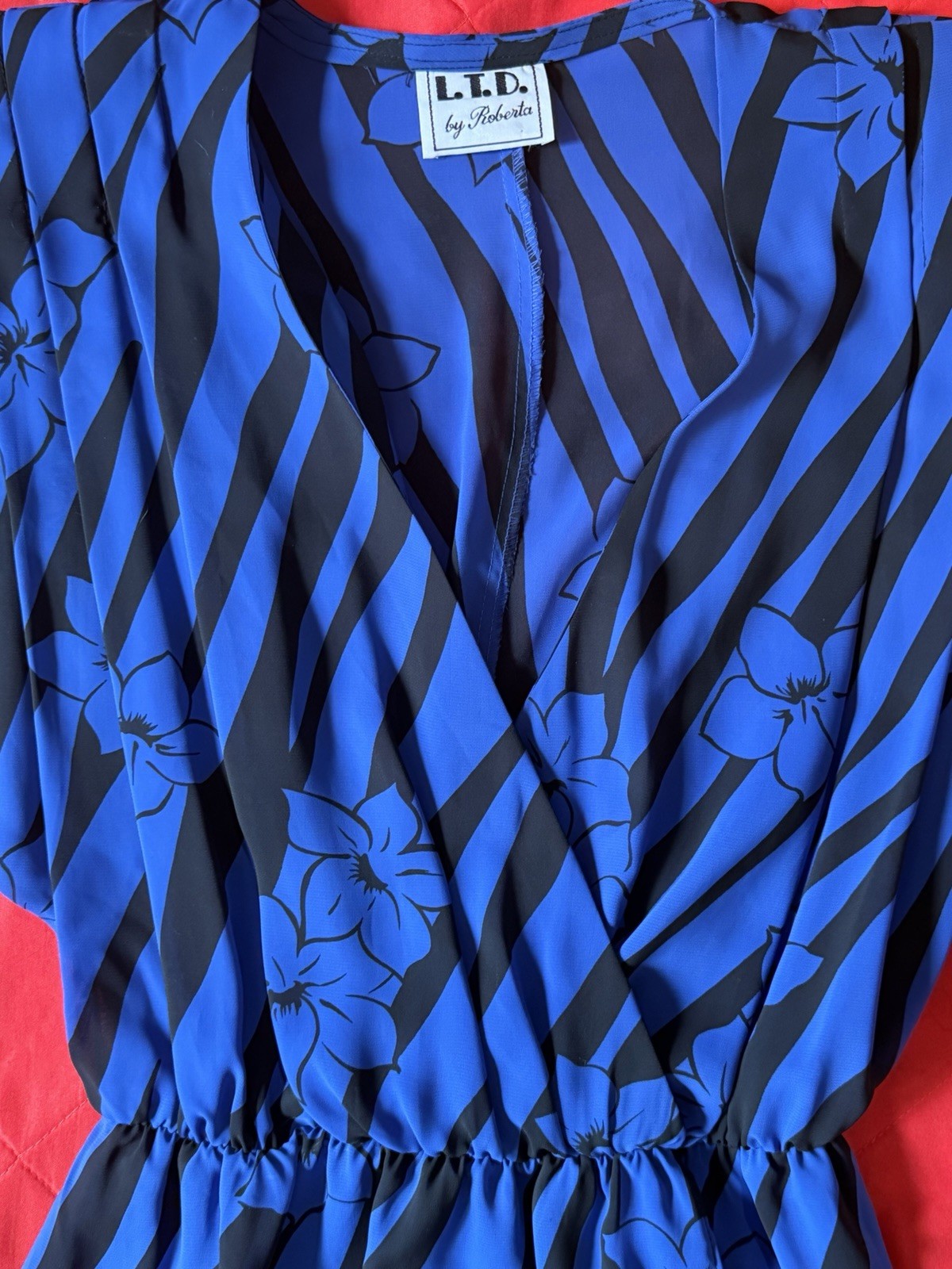 VTG 70s 80s LTD by Roberta Sheer Dress Size S/M Blue With Black Flowers Glam