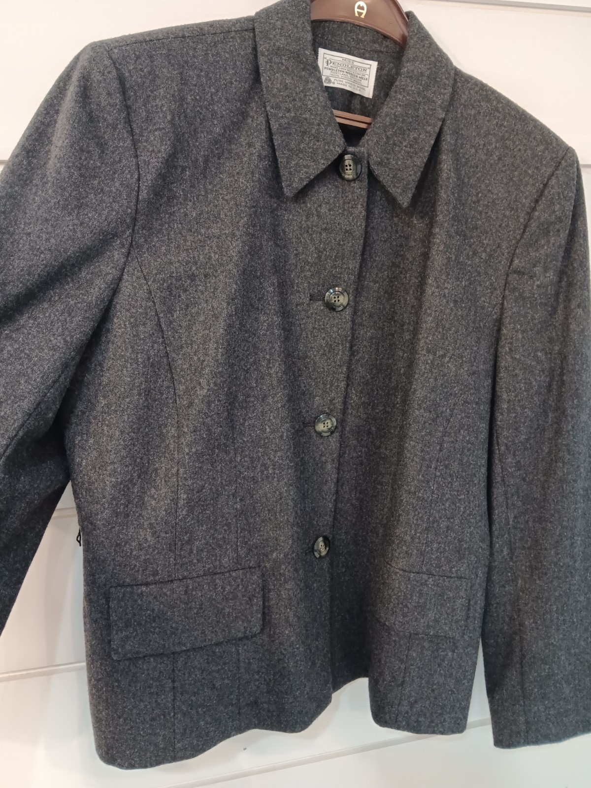 Vintage Miss Pendleton 100% Wool Gray Blazer Jacket Size 16