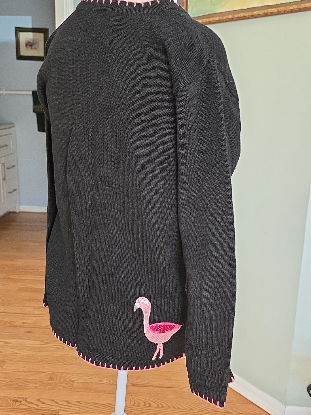90s Vintage The Quacker Factory Embroidered Beaded Flamingo Cardigan Womens s