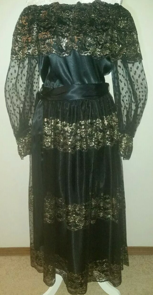 Amazing Vintage N.R.1 by Ned Gould Metallic Black & Gold Formal Top-Skirt Set