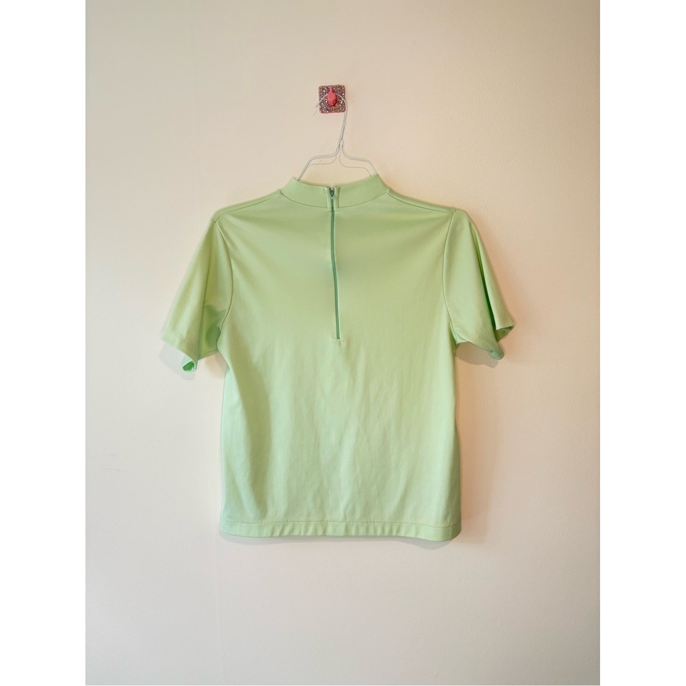 Vintage Montgomery Ward Light Green Short Sleeve Zip Mock Neck Top