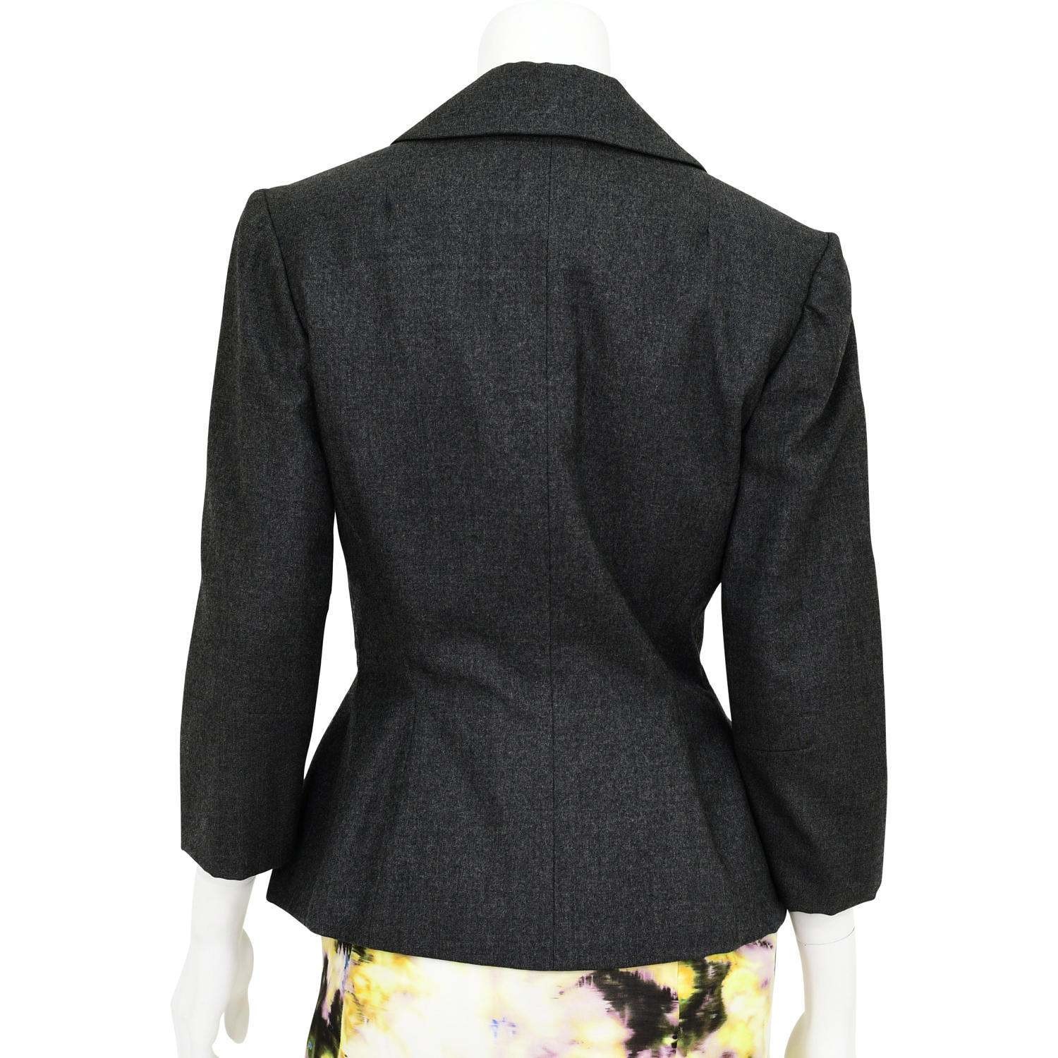 50s Vintage Wool Peplum Blazer Womens S Charcoal Gray Hourglass Square Neck Top
