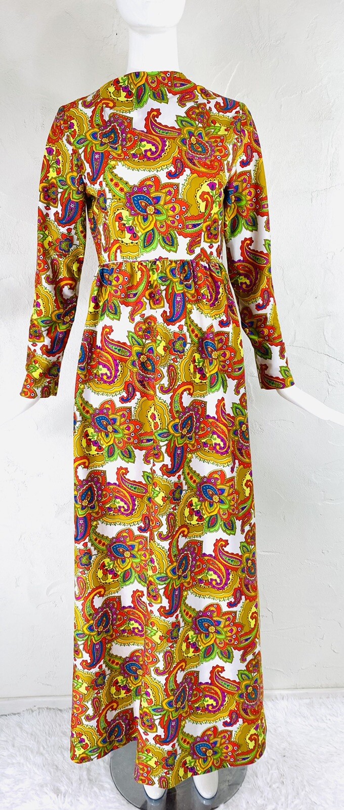 Vintage CONCEPT 70’s SWIRL Mod Psychedelic Floral Paisley Hippie Maxi Dress, S