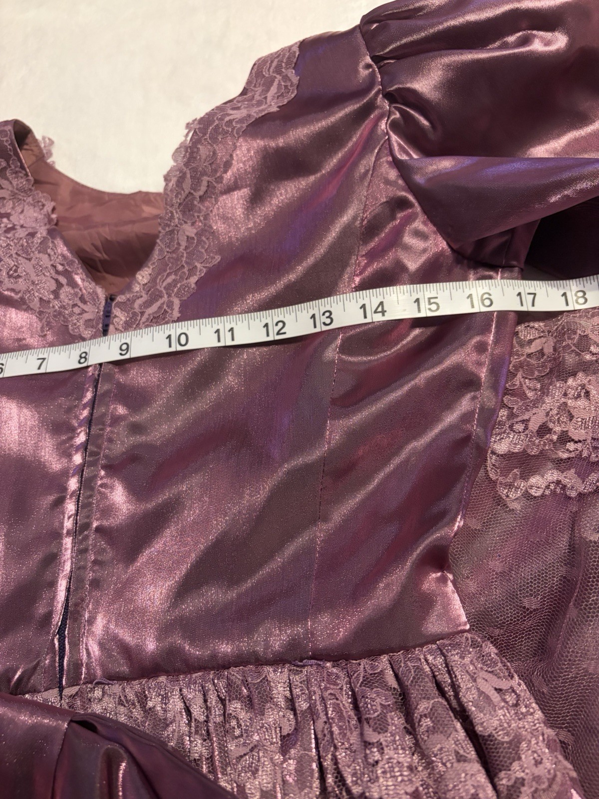 Vintage 80s Iridescent Purple Satin Lace Dress Size S M