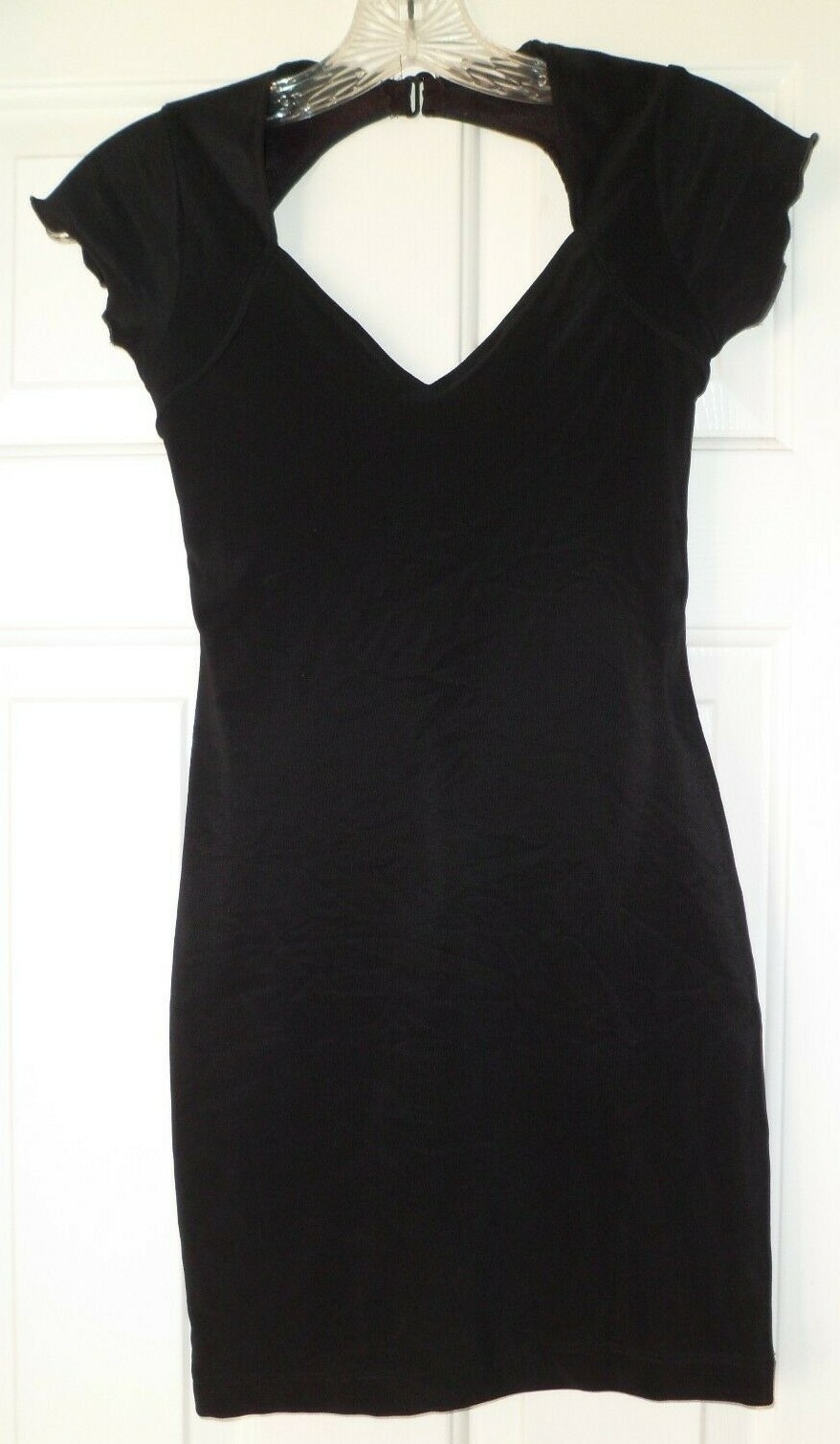 VTG Carabella Collection Dress Juniors S Black Bodycon Mini Flutter Cap Sleeve